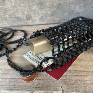 Vintage Jet Black Beaded  Evening Mini Purse with Beaded Strap